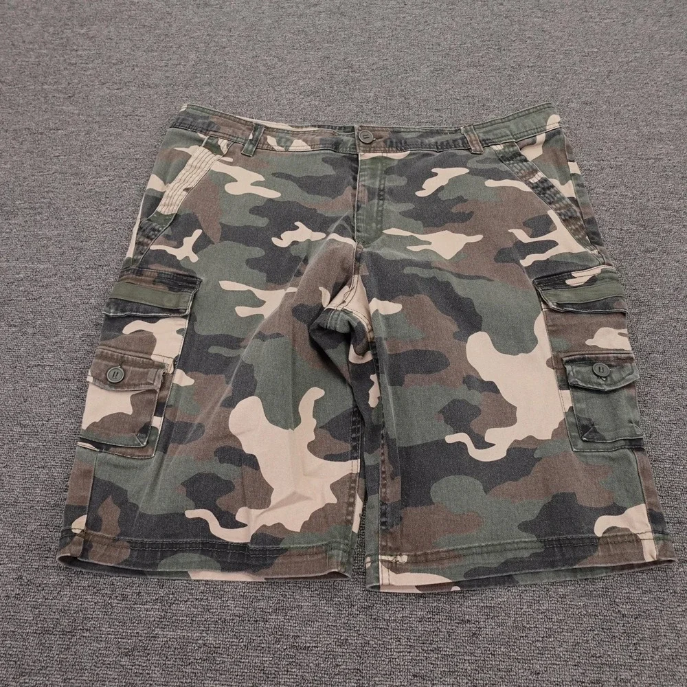 Vintage Ecko Unltd Cargo Shorts Mens 38 Green Camo Cotton 12 Inseam Relaxed Y2K